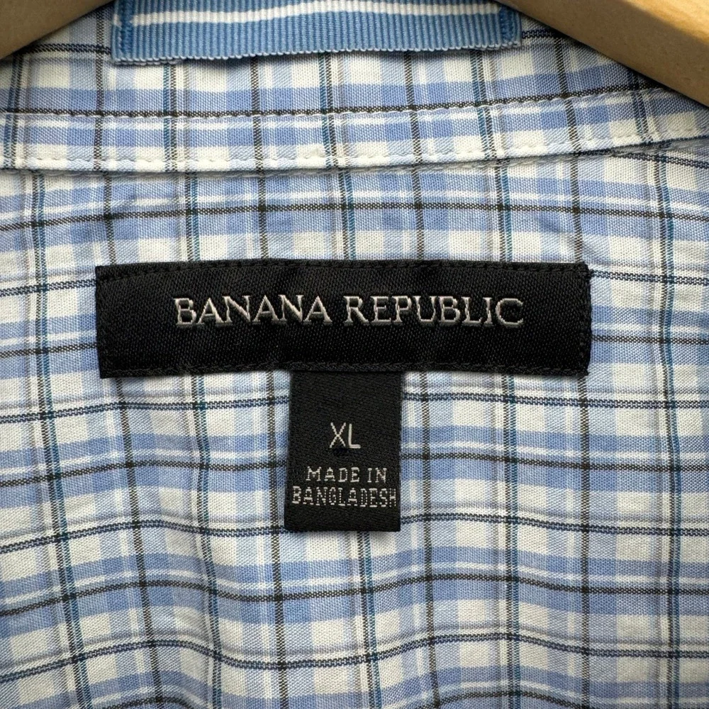 Banana Republic Western Button Shirt Mens XL Blue Short Sleeve Plaid Casual